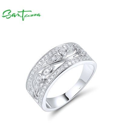 SANTUZZA 925 Sterling Silver Rings Sparkling White CZ Luxury Jewelry - US 8