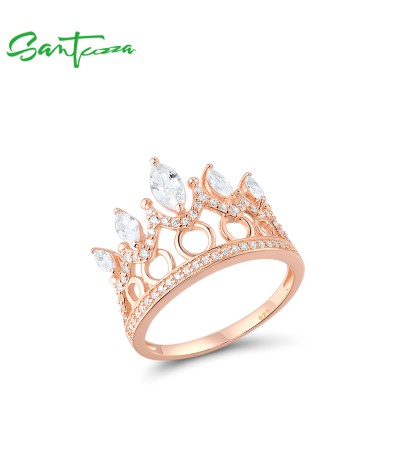 SANTUZZA Silver Ring 925 Sterling Silver Rose Gold Color Royal Crown Jewelry - US 9
