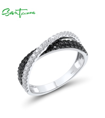 SANTUZZA Silver Ring 925 Sterling Silver Black Brown Spinel White CZ Cross Fine Jewelry - US 7/Silver Color