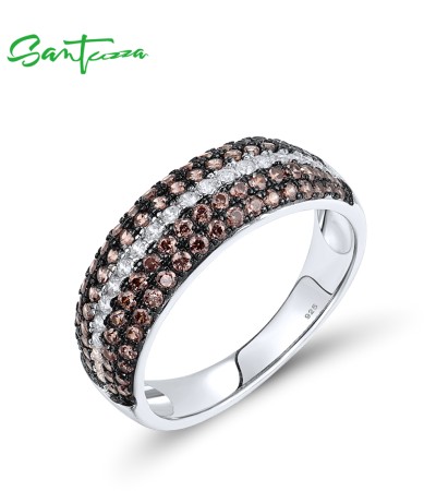 SANTUZZA 925 Sterling Silver Ring White Chocolate CZ Jewelry - US 5.5
