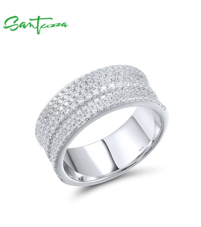 SANTUZZA 925 Sterling Silver Rings White Cubic Zirconia Solitaire Ring Fine Jewelry - US 9