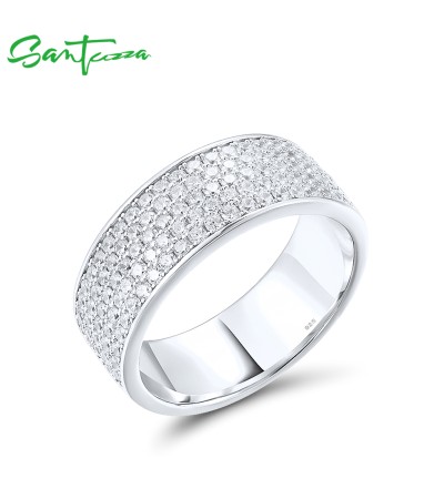 SANTUZZA 925 Sterling Silver Rings White Cubic Zirconia Fine Jewelry - US 8