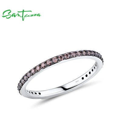 SANTUZZA 925 Sterling Silver Rings Chocolate CZ Gemstones Finger Stackable Fine Jewelry - US 8.5