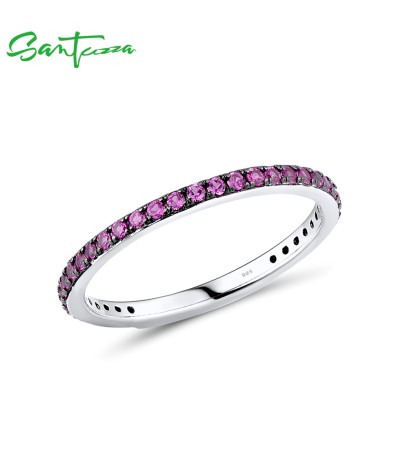 SANTUZZA 925 Sterling Silver Rings Created Ruby Finger Stackable Fine Jewelry - US 8