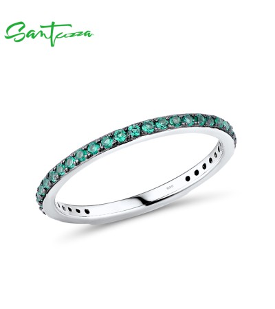 SANTUZZA 925 Sterling Silver Rings Green Spinel Finger Stackable Fine Jewelry - US 8