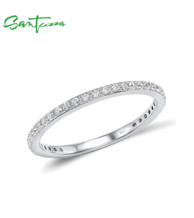 SANTUZZA 925 Sterling Silver Rings White Cubic Zirconia Finger Stackable Fine Jewelry - US 6.5