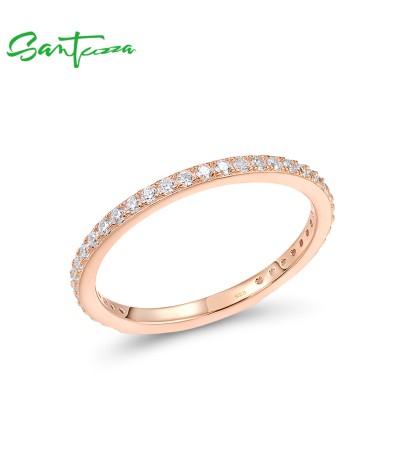 SANTUZZA 925 Sterling Silver Rings White Cubic Zirconia Rose Gold Plated Finger Stackable Jewelry - US 8