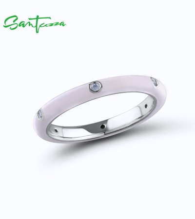 SANTUZZA 925 Sterling Silver White Cubic Zirconia Stackable Ring Jewelry White Enamel - US 9