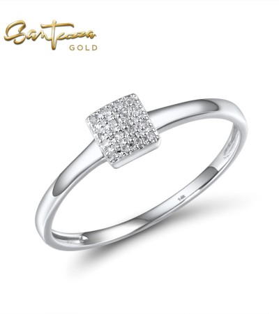 SANTUZZA 14K 585 Rose /White /Yellow Gold Diamond Square Ring Fine Jewelry - White Gold/US 6.5