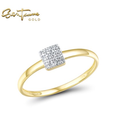 SANTUZZA 14K 585 Rose /White /Yellow Gold Diamond Square Ring Fine Jewelry - Yellow Gold/US 6