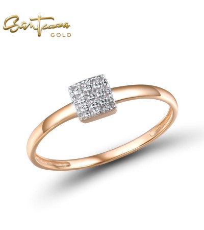 SANTUZZA 14K 585 Rose /White /Yellow Gold Diamond Square Ring Fine Jewelry - Rose Gold/US 8