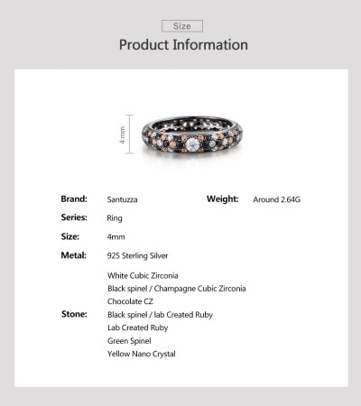 SANTUZZA 925 Sterling Silver Rings Multi-color Gems Stackable Colorful Jewelry - Silver Color/US 5.5/Blue Stones