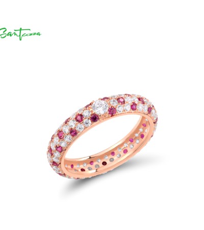 SANTUZZA 925 Sterling Silver Rings Multi-color Gems Stackable Colorful Jewelry - Silver Color/US 5.5/Blue Stones