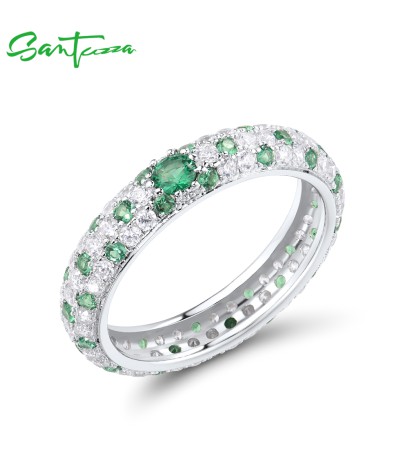 SANTUZZA 925 Sterling Silver Stackable Rings Green Spine Fine Jewelry - US 7