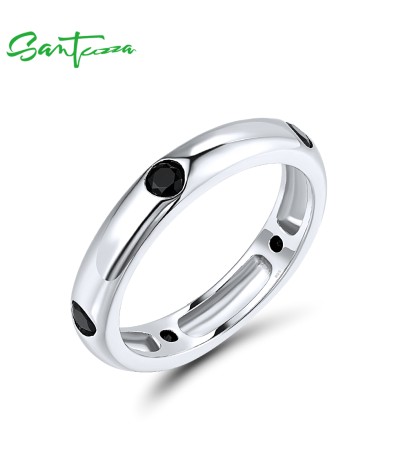 SANTUZZA 925 Sterling Silver Ring Multi-Color Gem Stones Stackable Jewelry - US 8/Silver Color