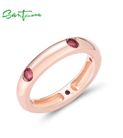 SANTUZZA 925 Sterling Silver Ring Multi-Color Gem Stones Stackable Jewelry - US 7/Rose Gold Plating