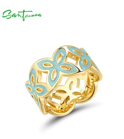 Any Purchase in SANTUZZA Can Order One Extra Brass Ring as Gift - Blue  Enamel/Yellow Gold Plating/US 8