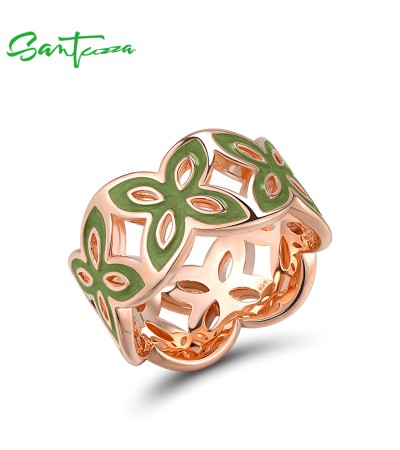 Any Purchase in SANTUZZA Can Order One Extra Brass Ring as Gift - Green  Enamel/Rose Gold Plating/US 8