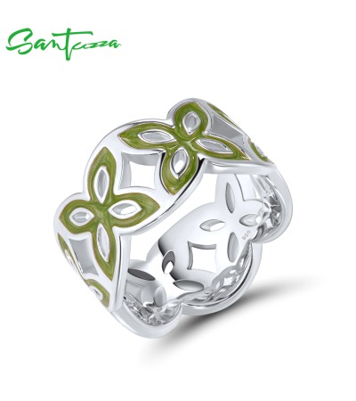 Any Purchase in SANTUZZA Can Order One Extra Brass Ring as Gift - Green  Enamel/Silver Color/US 7