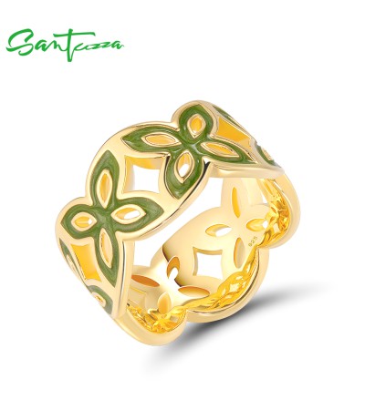 Any Purchase in SANTUZZA Can Order One Extra Brass Ring as Gift - Green  Enamel/Yellow Gold Plating/US 7