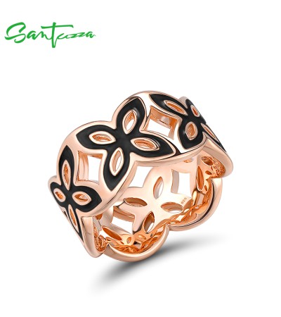 Any Purchase in SANTUZZA Can Order One Extra Brass Ring as Gift - Black  Enamel/Rose Gold Plating/US 7