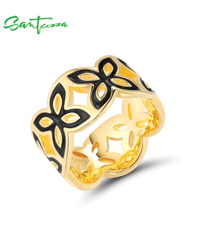 Any Purchase in SANTUZZA Can Order One Extra Brass Ring as Gift - Black  Enamel/Yellow Gold Plating/US 8