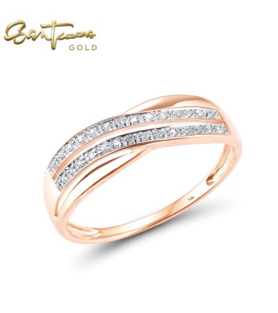 SANTUZZA 14K 585 Rose Gold Rings Sparkling Diamonds Fine Jewelry - US 8.5