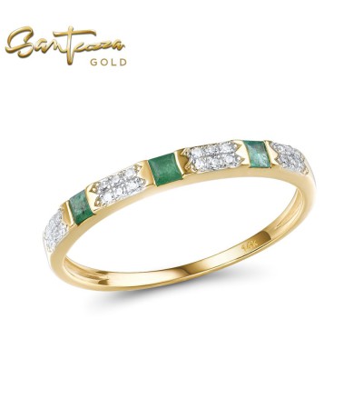 SANTUZZA 14K Yellow/White Gold Rings Diamond Blue Sapphire /Emerald Fine Jewelry - Emerald/Yellow Gold/US 8.5