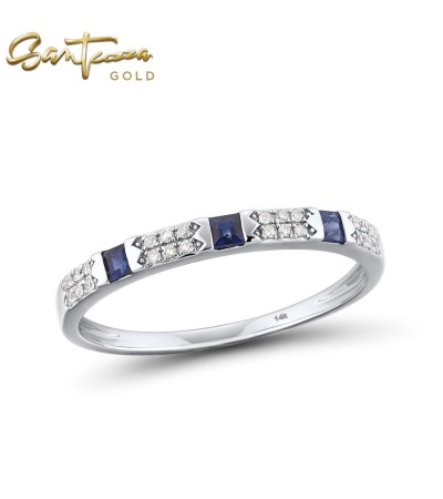 SANTUZZA 14K Yellow/White Gold Rings Diamond Blue Sapphire /Emerald Fine Jewelry - Blue Sapphire/White Gold/US 6
