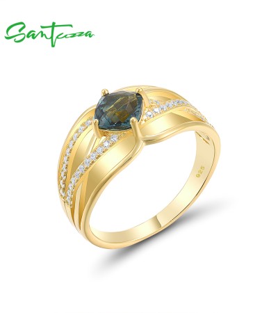 SANTUZZA 925 Sterling Silver Rings Blue Stone White Cubic Zirconia Fine Jewelry - US 7