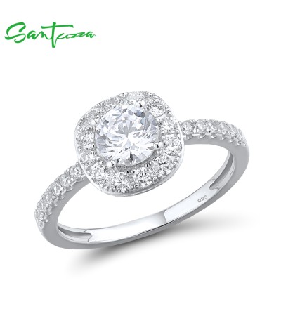 SANTUZZA 925 Sterling Silver Rings White Cubic Zirconia Fine Jewelry - US 8