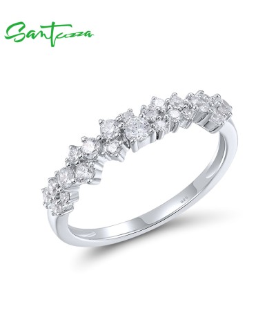 SANTUZZA 925 Sterling Silver Rings White Cubic Zirconia Linear Jewelry - US 7