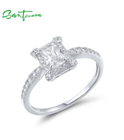 SANTUZZA 925 Sterling Silver Rectangle Ring White Cubic Zirconia Fine Jewelry - US 9