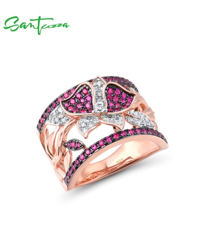 SANTUZZA 925 Sterling Silver Rings Lab Created Ruby Lifelike Butterfly Ring Jewelry - US 10