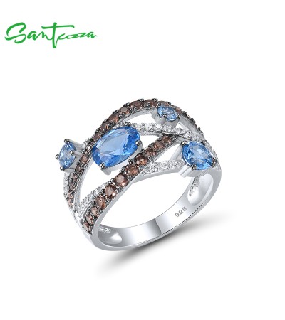 SANTUZZA 925 Sterling Silver Rings Brown Blue Spinel White CZ Jewelry - US 8