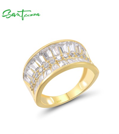 SANTUZZA 925 Sterling Silver Rings White Cubic Zirconia Fine Jewelry - US 8