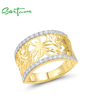 SANTUZZA 925 Sterling Silver Rings White Cubic Zirconia Butterfly Lace Ring Jewelry - US 6