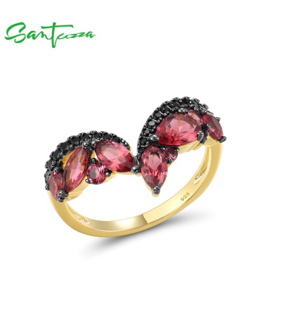 SANTUZZA 925 Sterling Silver Rings Garnet Nano Spinel Fine Jewelry - US 6