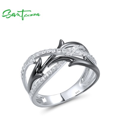 SANTUZZA 925 Sterling Silver Ring Sparkling White Cubic Zirconia Jewelry - US 7