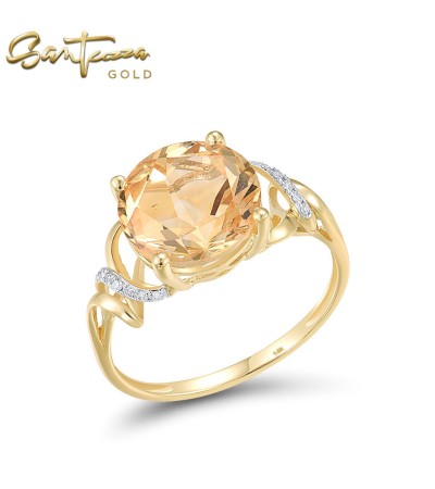 SANTUZZA 14K 585 Yellow Gold Ring Diamond Citrine Fine Jewelry - US 8