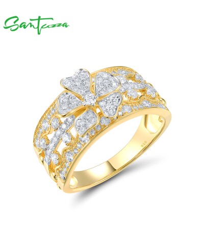 SANTUZZA 925 Sterling Silver Rings White Cubic Zircon Flower Fine Jewelry - US 8