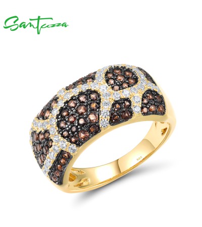 SANTUZZA 925 Sterling Silver Rings Brown Spinel White CZ Leopard Print  Jewelry - US 7