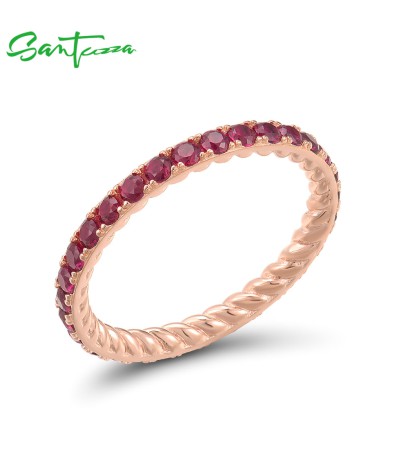 SANTUZZA 925 Sterling Silver Rings Created Ruby Stackable Ring Fine Jewelry - US 6