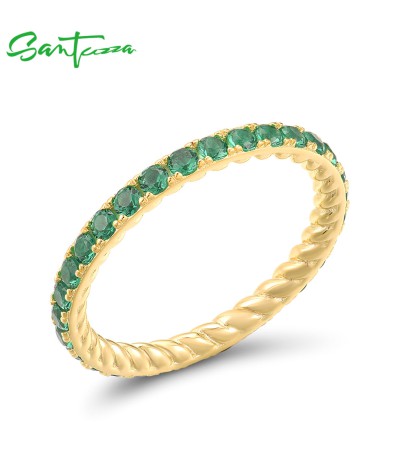 SANTUZZA 925 Sterling Silver Rings Green Spinel Stackable Ring Fine Jewelry - US 7