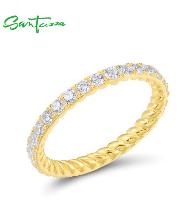 SANTUZZA 925 Sterling Silver Rings White Cubic Zirconia Stackable Ring Fine Jewelry-6