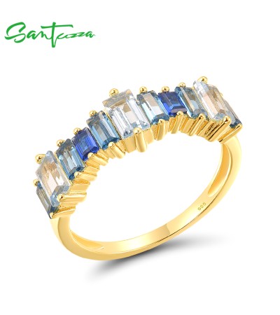 SANTUZZA 925 Sterling Silver Rings Blue Spinel Tapper Geometric Jewelry - US 7