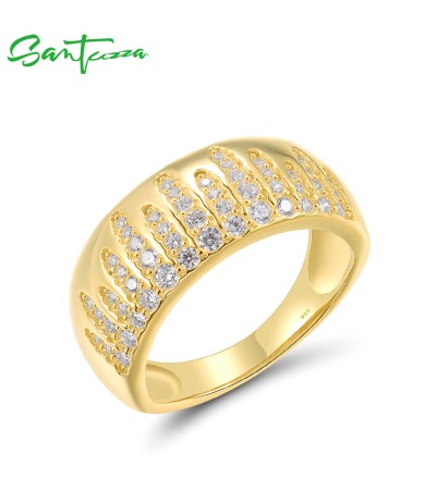 SANTUZZA 925 Sterling Silver Ring Sparkling White Cubic Zircon Jewelry - US 9