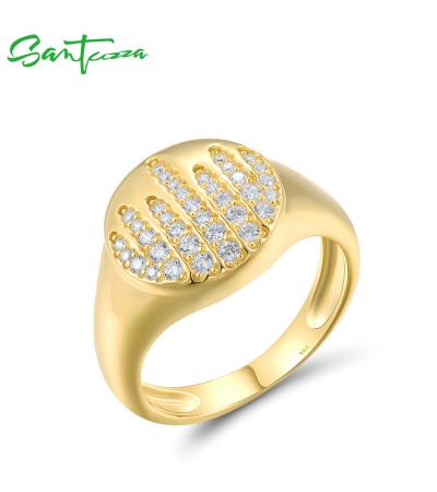 SANTUZZA 925 Sterling Silver Ring White Cubic Zircon Round Jewelry - US 8