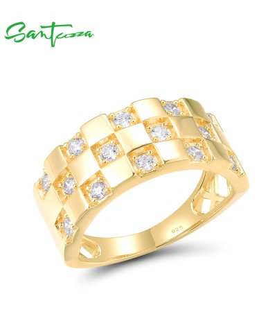 SANTUZZA 925 Sterling Silver Ring White Cubic Zircon Neutral Grid Jewelry - US 8