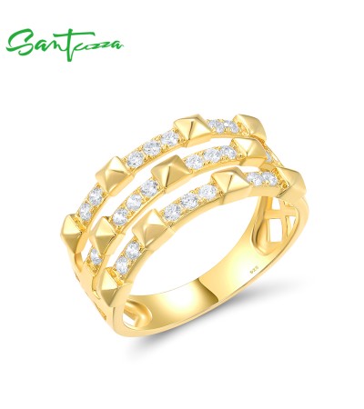 SANTUZZA 925 Sterling Silver Ring White Cubic Zircon Geometric Jewelry - US 8